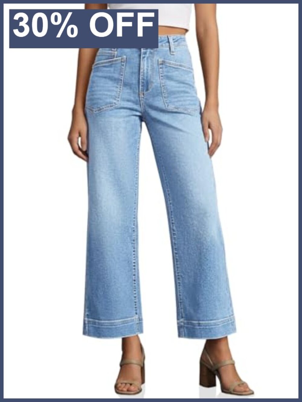 High Waisted Cropped Wide Leg Stretch Denim Jeans